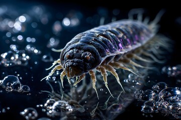 Makroaufnahme eines Assel&auml;hnlichen Krebstiers im Wasser
