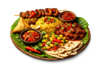 Delicious Indian Thali Plate on transparent background studio shot