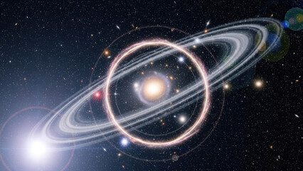 Saturn like planet with ring system in outer space