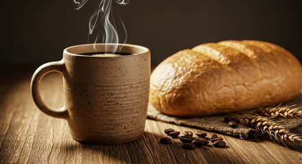 cup of coffee and bread
