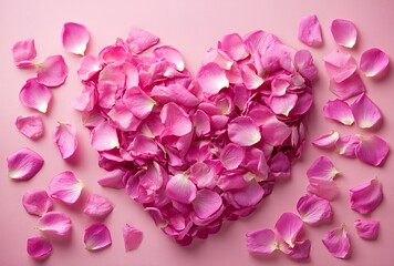 Heart shape made of pink rose petals romantic symbol for love and Valentines Day isolated on soft ba