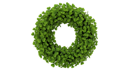 Wreath made of small green clover leaves forming the shape of the letter o, isolated on transparent background