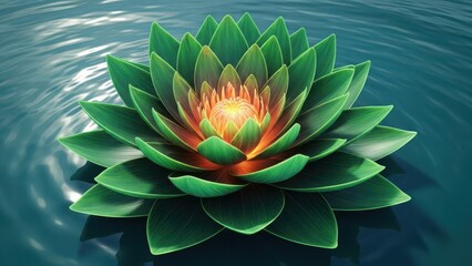Beautiful lotus flower floating on serene water surface