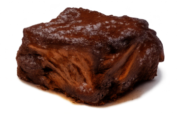 Brownie dessert dusted with powder, on transparent background image.