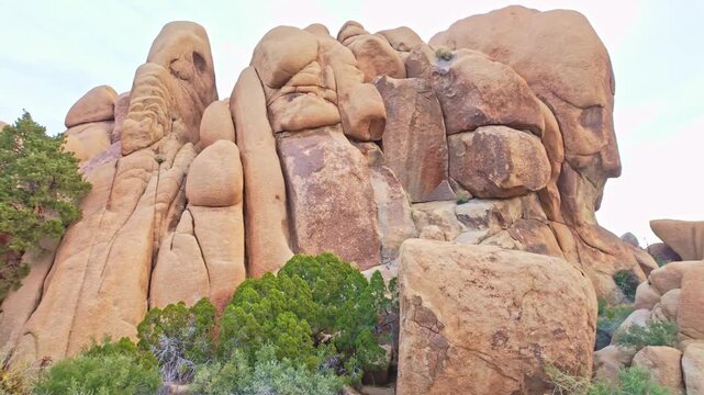Natural rock formation resembling a human face located along a spur trail off Split Rock Loop Trail in Joshua Tree National Park California