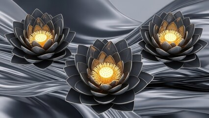 Beautiful lotus flower shaped lamp on black fabric background