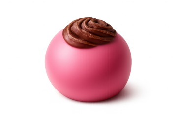 Pink candy ball with chocolate cream on a transparent background.