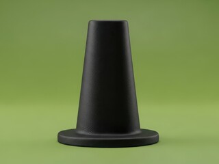 A simple black cone shaped object stands on a vibrant green surface