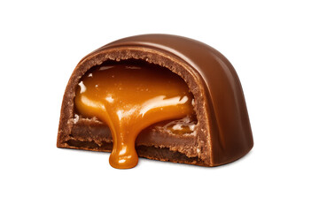 Obraz premium Half Chocolate Caramel Candy with transparent background, delicious!