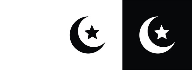 Fototapeta premium Islamic Crescent Moon and Star Vector Icon for Ramadan and Eid Celebrations