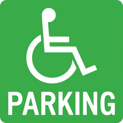 Green accessible parking vector sign with white wheelchair symbol for inclusive design and ADA-compliant space marking.