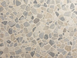 Elegant Cloud Dancer 2026 beige and grey stone mosaic with organic irregular shapes. Natural pebble texture for rustic interior design, outdoor paving projects and architectural backgrounds.