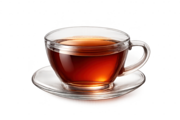 Aromatic tea in a clear cup on a transparent background for design use.