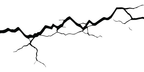 A striking black crack resembling a lightning bolt or fissure on a clean white background © md