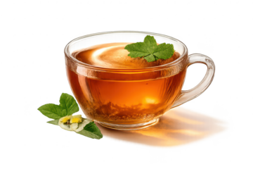 Cup of herbal tea on transparent background, light and aromatic drink