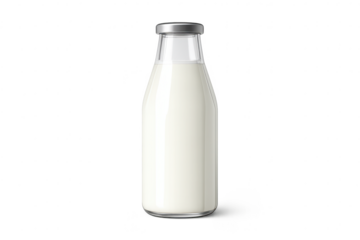 Full milk bottle product photography on transparent background image.