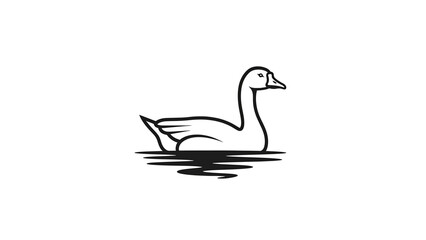 Obraz premium A minimalist black and white illustration of a swan swimming on water