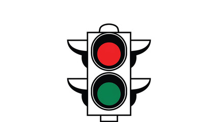 Vertical traffic signal with red light illuminated above a green light