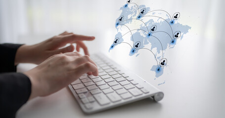 Concept of a global workforce and remote team collaboration. This international network represents...