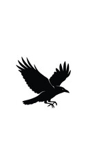 Obraz premium Silhouette of a black bird in flight, wings spread wide, talons extended