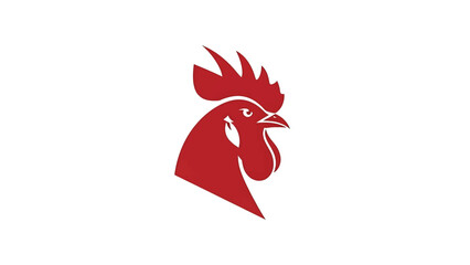 A minimalist red rooster head silhouette with sharp comb, eye, and beak