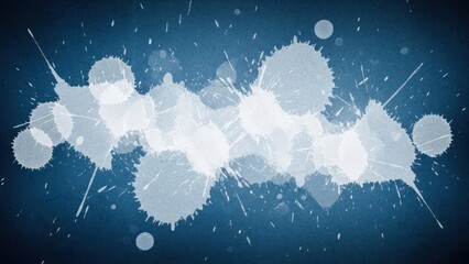 Abstract white splatters and circles on a textured deep blue background