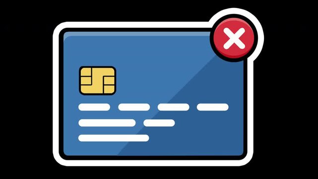 4K Payment Card Declined Sticker Animation with Alpha Channel, transparent video