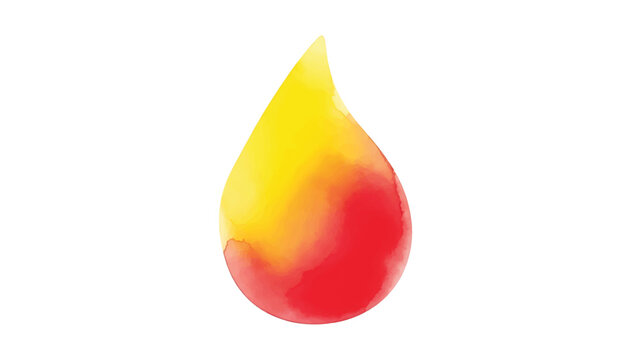 A bright, stylized teardrop shape filled with gradients of yellow and red