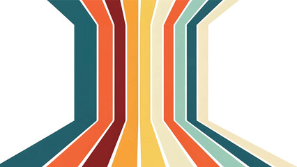 An abstract background featuring stylized, parallel lines in retro colors receding into white space