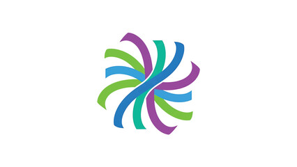 Fototapeta premium Intertwining ribbons of purple, green, and blue form a dynamic, circular abstract design