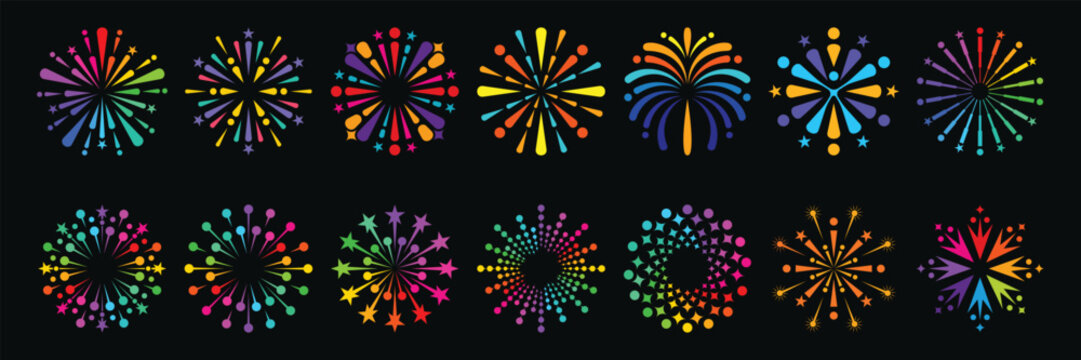 collection of creative fireworks explosion design vectors, ornament fireworks colorful design graphics vector.