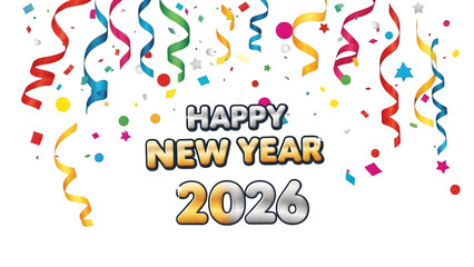 Happy new year 2026 celebration background with colorful confetti