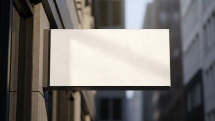 Blank rectangular sign mounted on modern building facade
