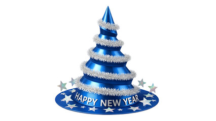 Happy new year celebration with blue christmas tree decoration