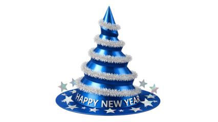 Happy new year celebration with blue christmas tree decoration