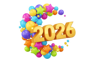 Happy new year 2026 celebration with colorful balloons