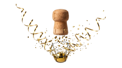 Happy new year celebration with champagne cork and sparklers