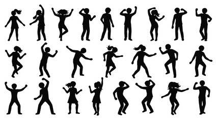 Diverse silhouettes of people in dynamic poses celebrating movement and activity