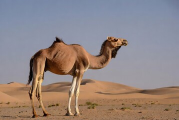 Majestic Dromedary Camel Standing Calmly in a Vast Arid Desert Landscape