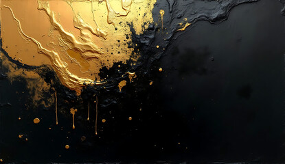 Dramatic Black and Gold Textured Splash with Drip Accents