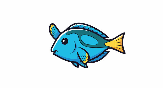 Cartoon Blue Tang Fish Swimming Underwater Ocean Life.