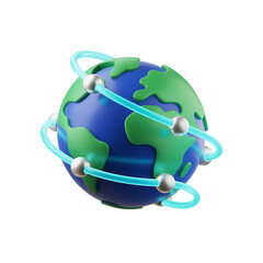 3D Globe with Blue Orbiting Rings and Silver Nodes earth world