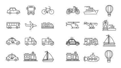 Collection of various transportation icons in a simple black and white style © msunny93