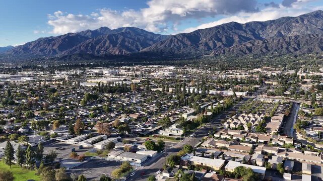 Aerial footage of the majestic San Gabriel Mountains in Duarte California USA