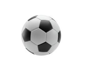 Hyperrealistic render of a classic soccer ball suspended on a transparent background with studio lighting. Concept for sports advertising