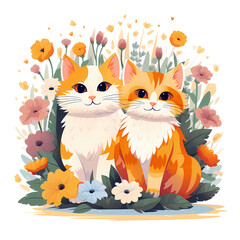 Adorable Cats among Summer Flowers Card Set