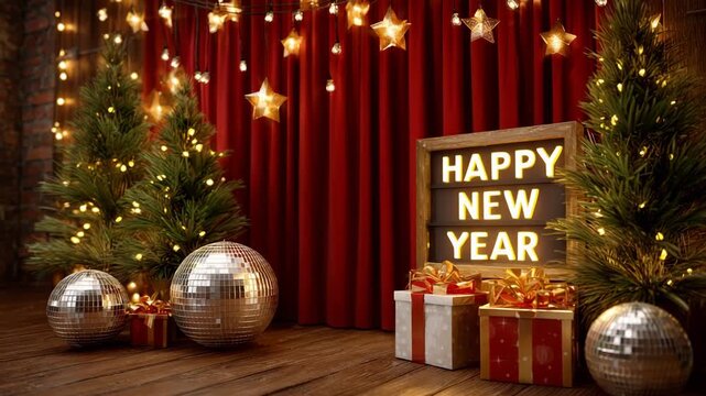 Festive New Year's Eve setup with decorations and gifts