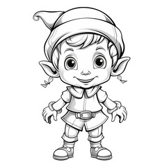 Adorable Elf Sketch for Coloring Illustration