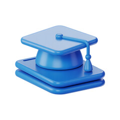 Blue Graduation Cap on Stacked Books 3D Icon academic education