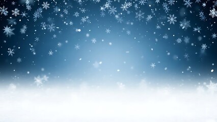 Fototapeta premium Snowfall background texture with dark blue gradient and falling snowflakes